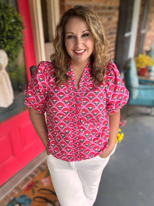 Entro elastic sleeve cotton top blouse 