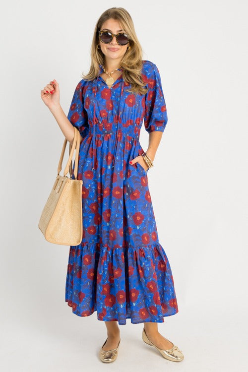 FLORAL SMOCK WAIST MAXI DRESS