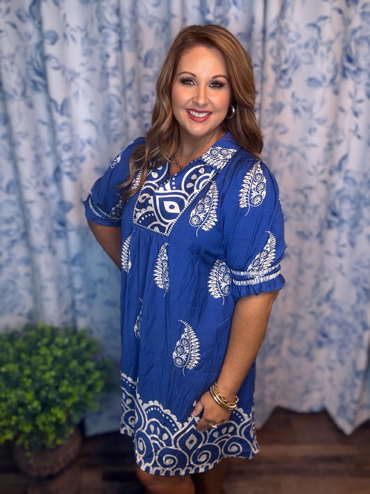 Umgee Plus Size Paisley Mandala Print Babydoll Dress