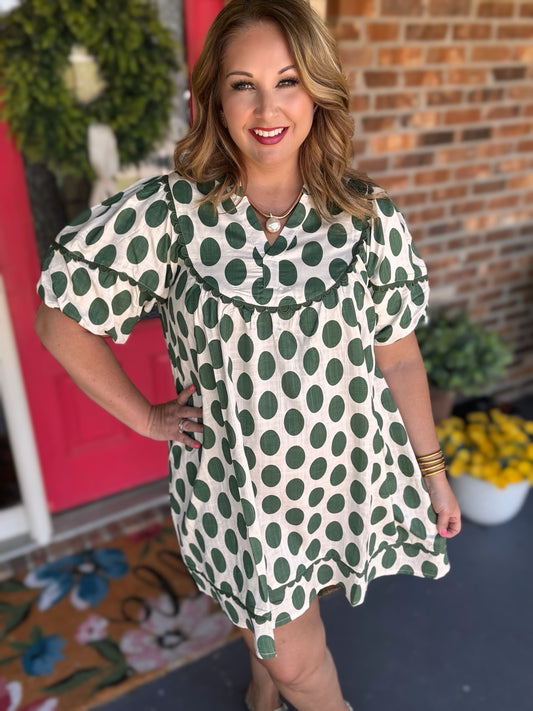 Easel Sage POLKA DOTS LINEN MINI DRESS