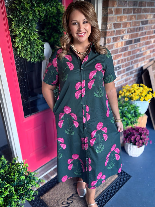 Entro Floral Green Midi Dress
