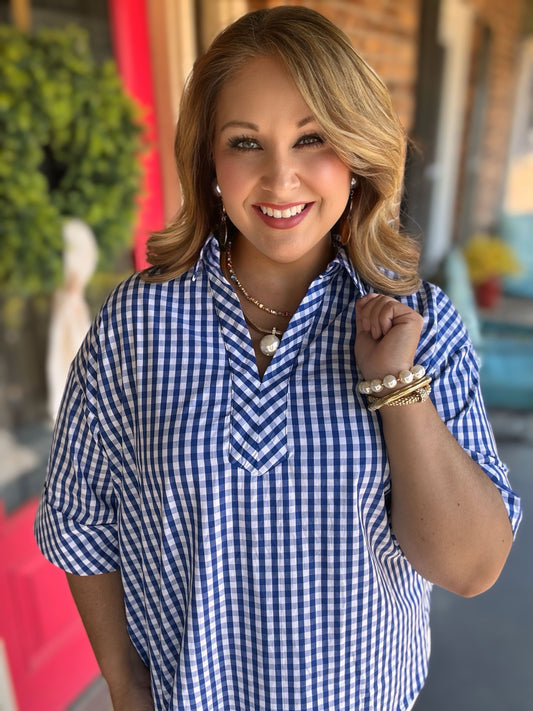 Entro Gingham 3/4 Sleeve Top