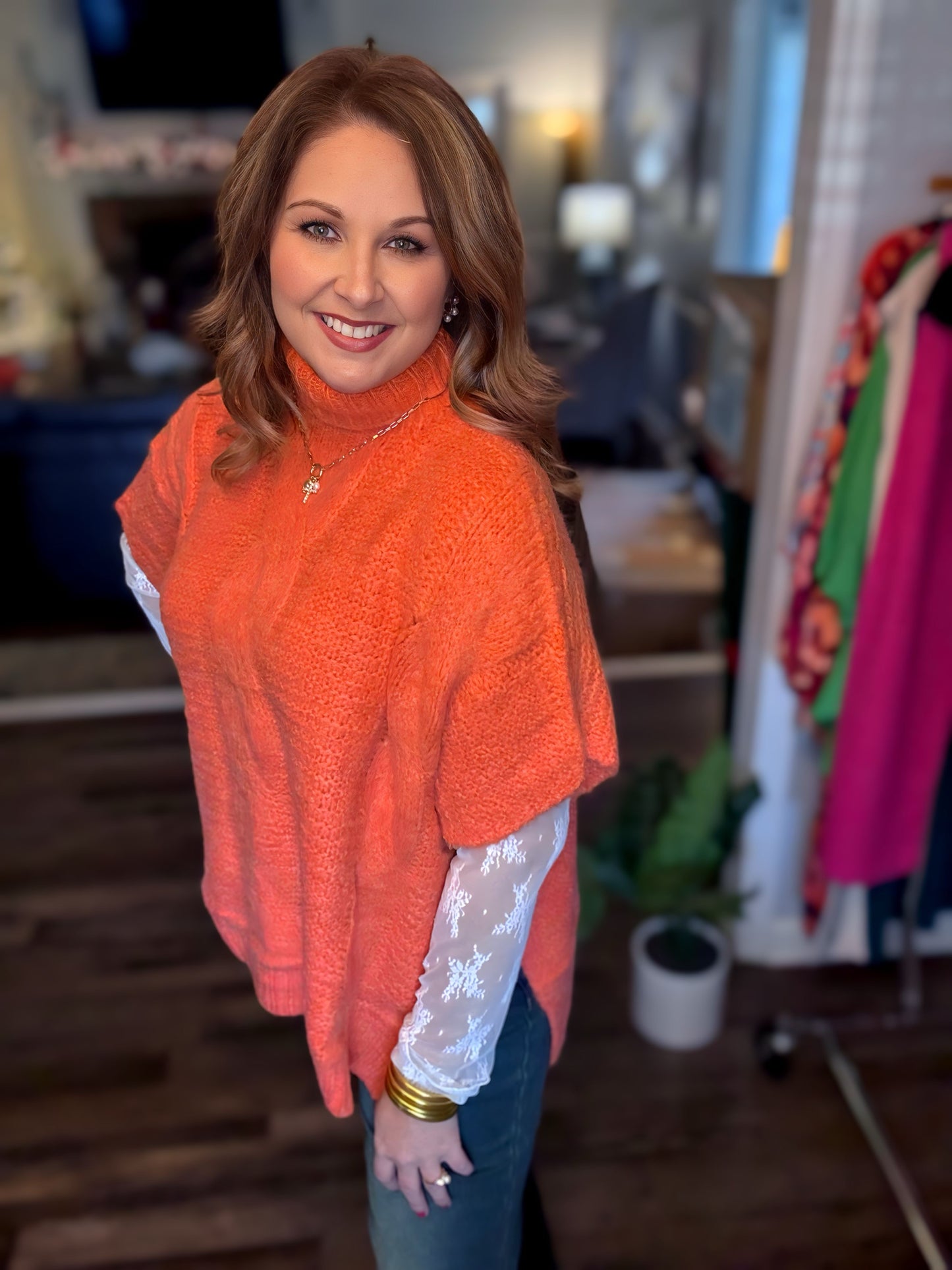 TURTLE NECK KNITTED SWEATER- orange