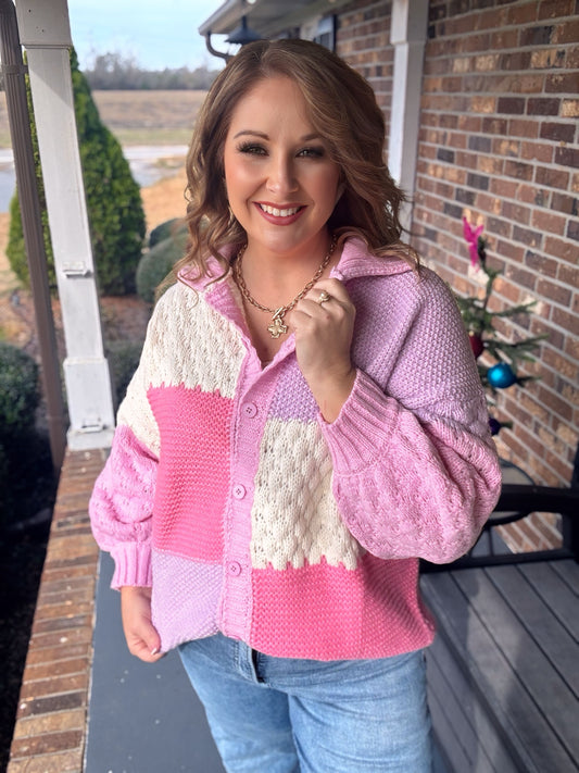 Long Sleeve Knit Sweater Top with Color Block