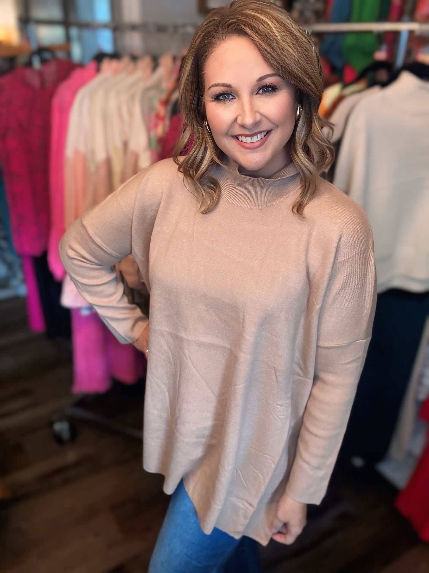 Tan Mock Neck Top