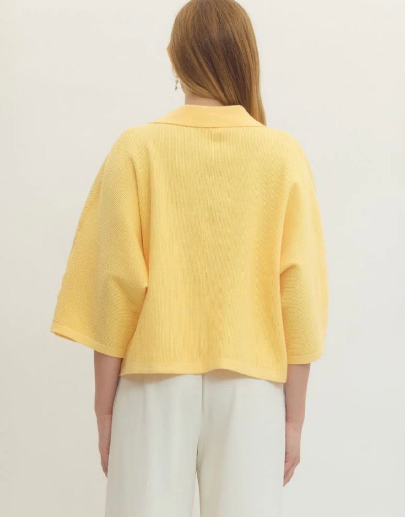 Butter Yellow Entro V Neck Knit Top