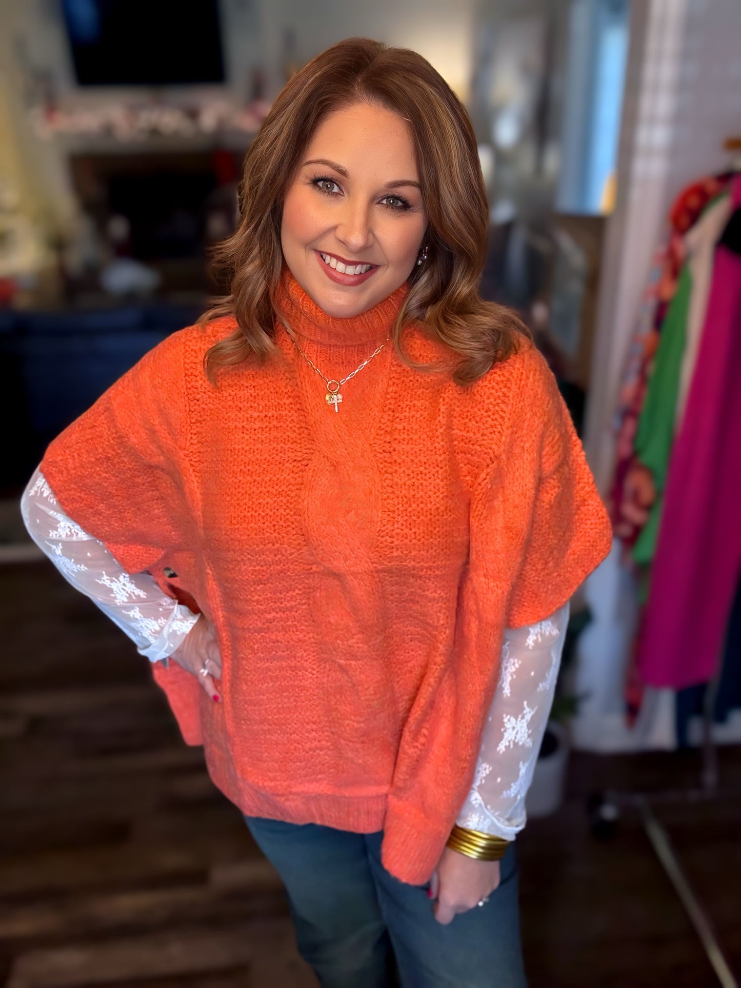 TURTLE NECK KNITTED SWEATER- orange