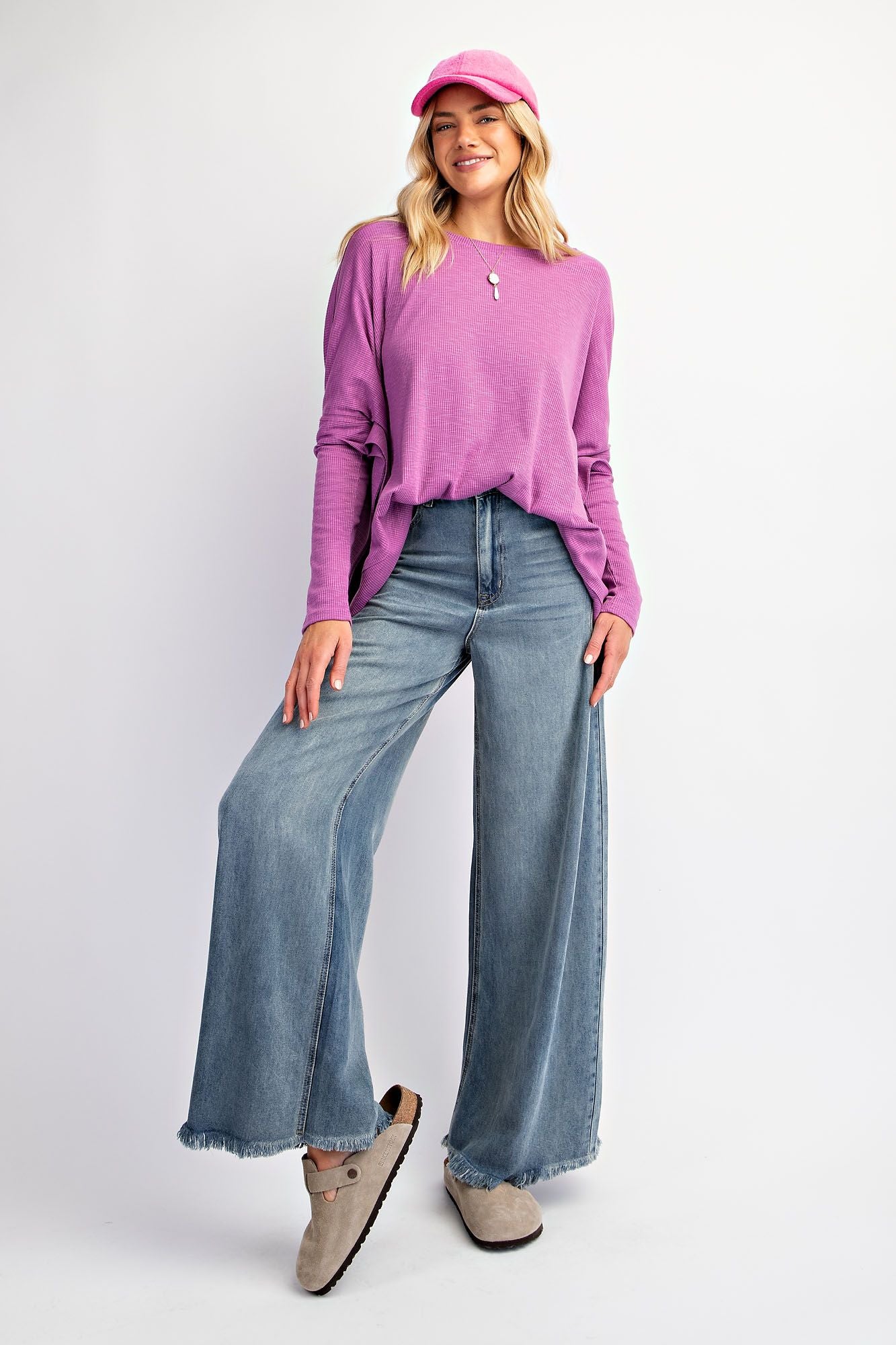 RIB KNIT OVERSIZED TOP- ORCHID