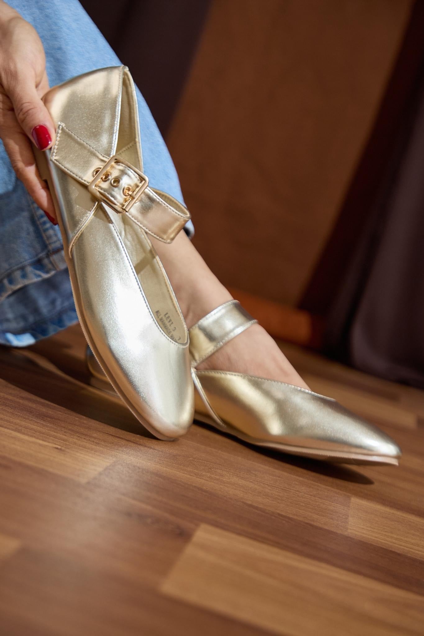 Levi Brushed Gold Flats-shoes