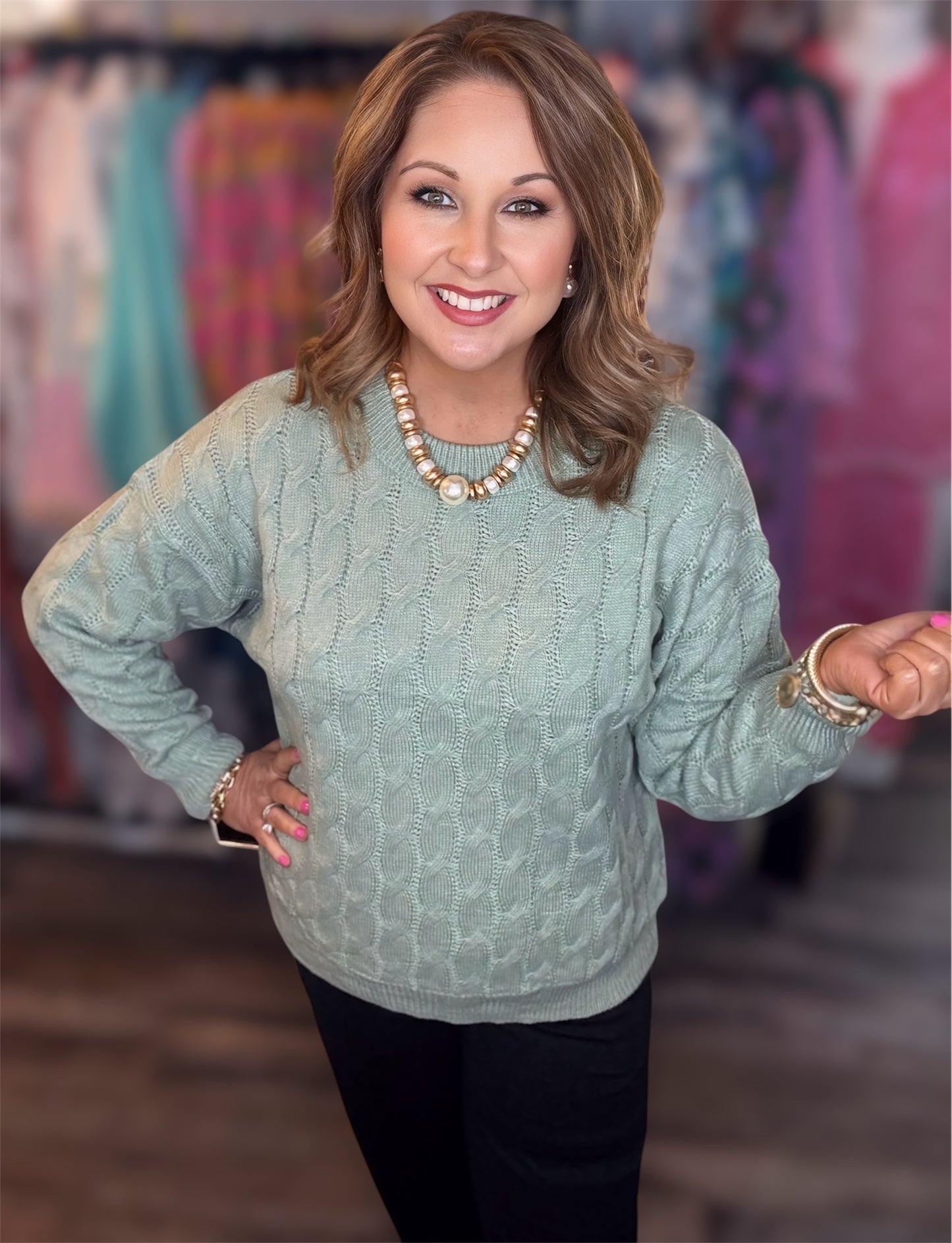 Sage Cable Knit Sweater