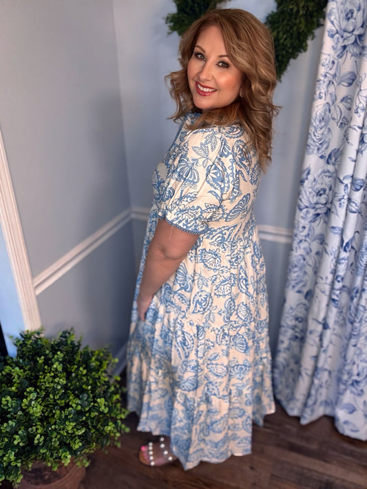 Paisley Print Tiered Midi Dress