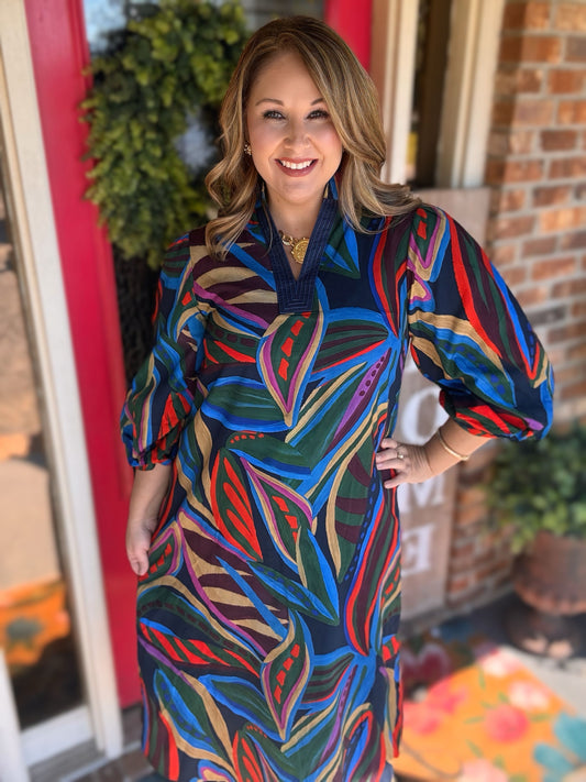 Jodifl Multicolor Abstract Floral Midi Dress