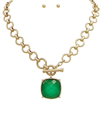 Catalina Emerald Big Stone Pendant Necklace Set