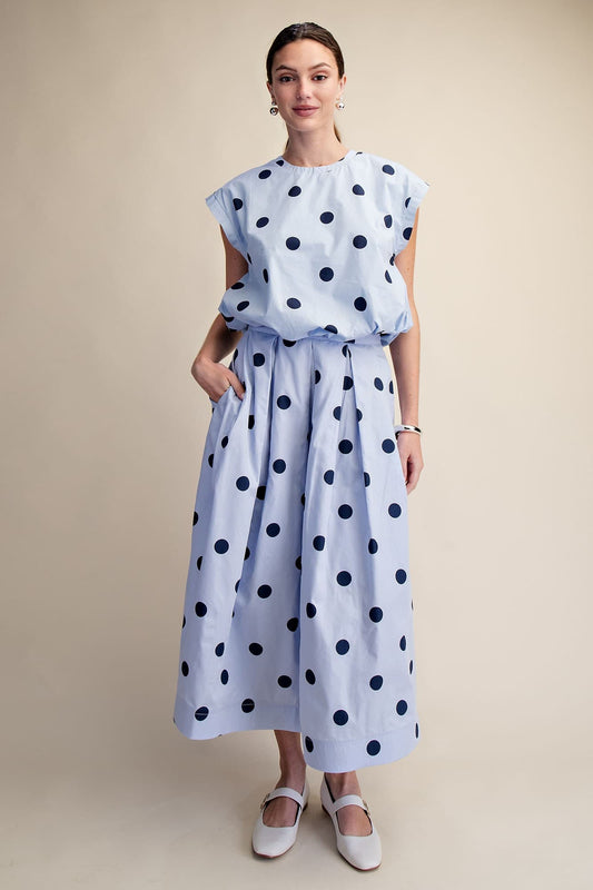 Navy Blue Polka Dot Skirt Set