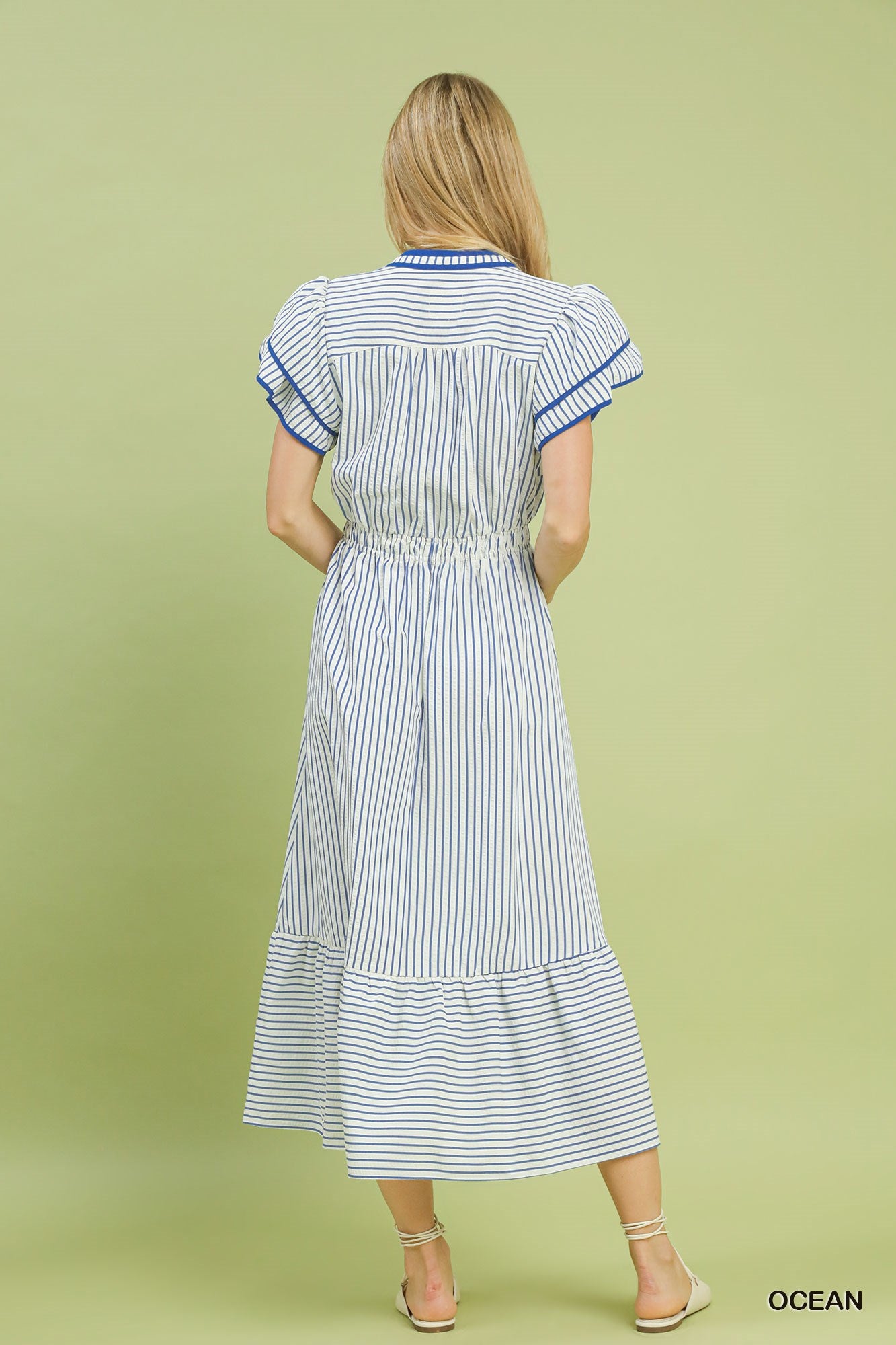 Plus Size Umgee Striped Flutter Sleeve Midi Dress