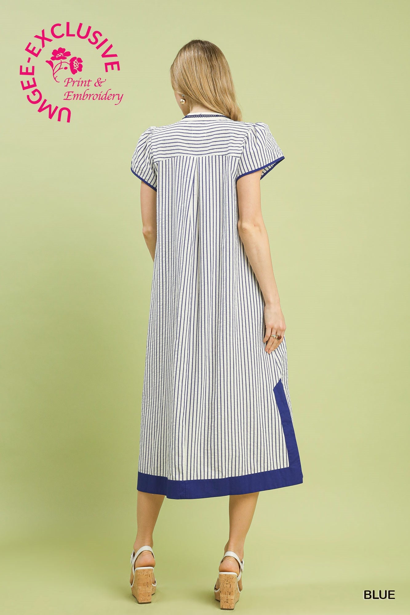 Umgee Stripe Midi Dress Lace Trim