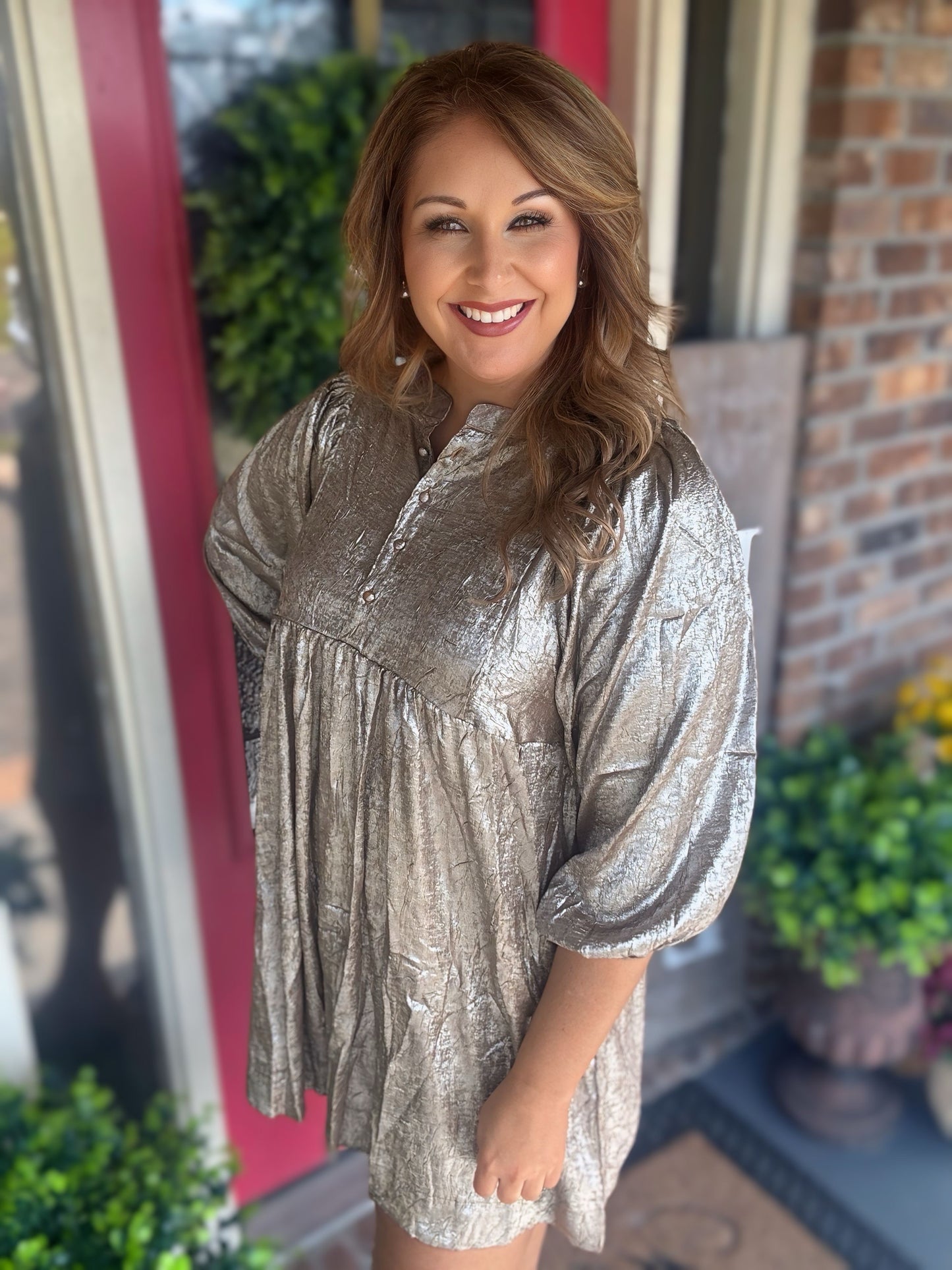 Metallic Babydoll Mini Dress