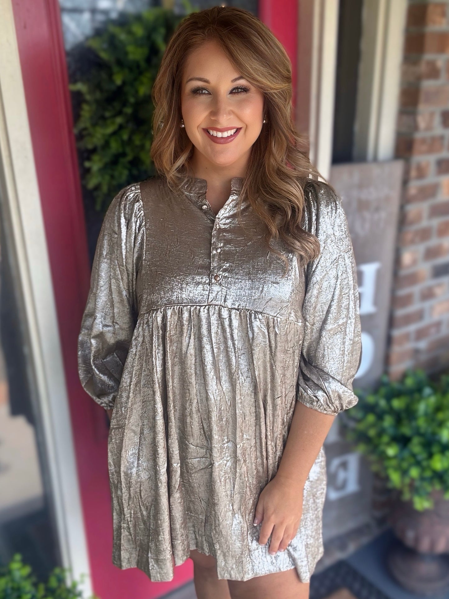 Metallic Babydoll Mini Dress