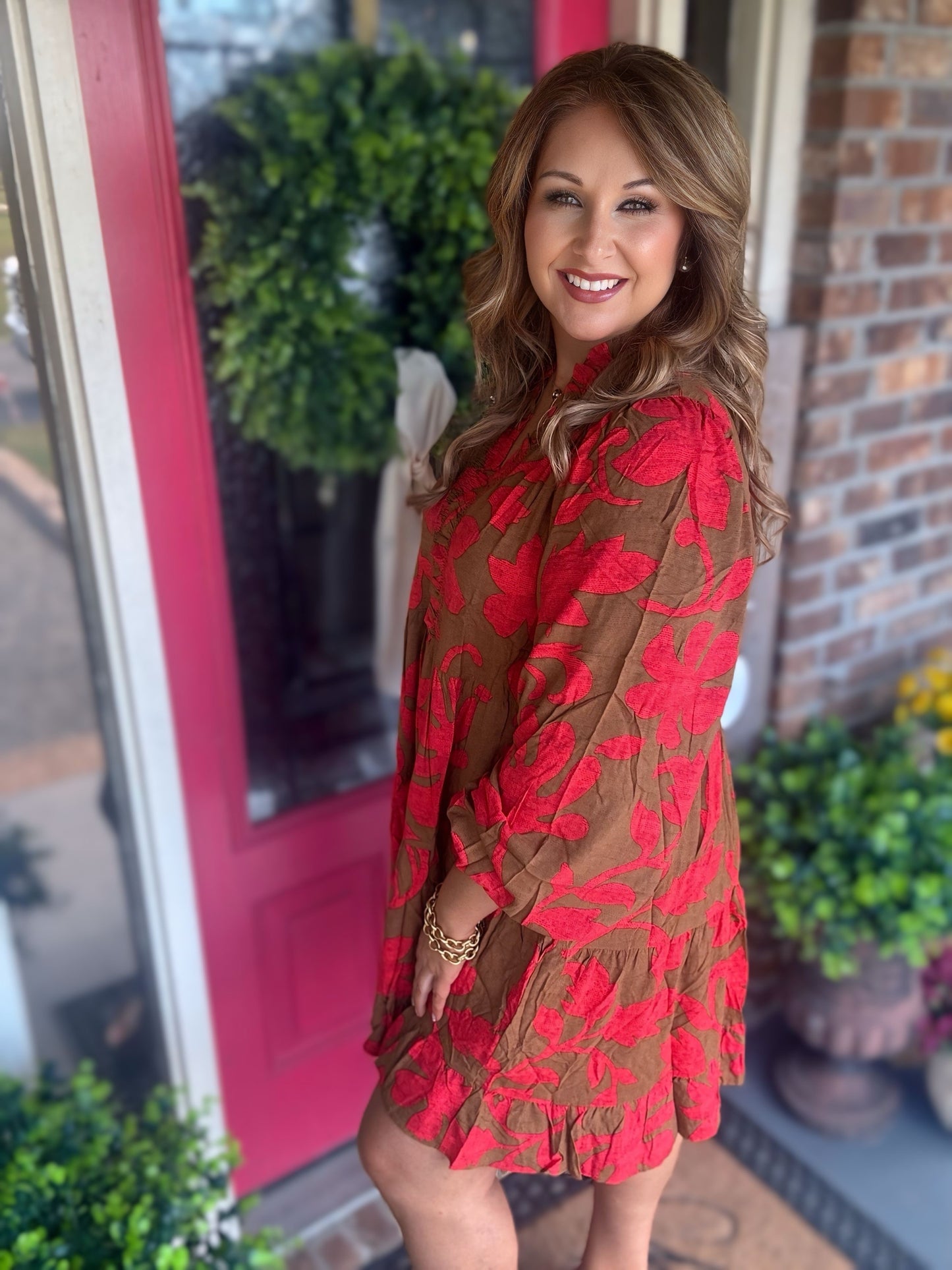 PRINTED RAYON TIERED DRESS
