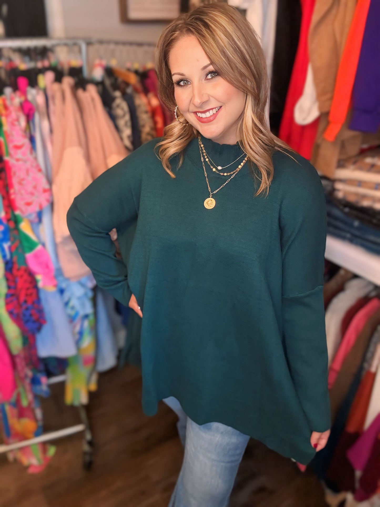 Green Mock Neck Top