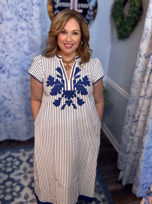 Umgee Stripe Midi Dress Lace Trim