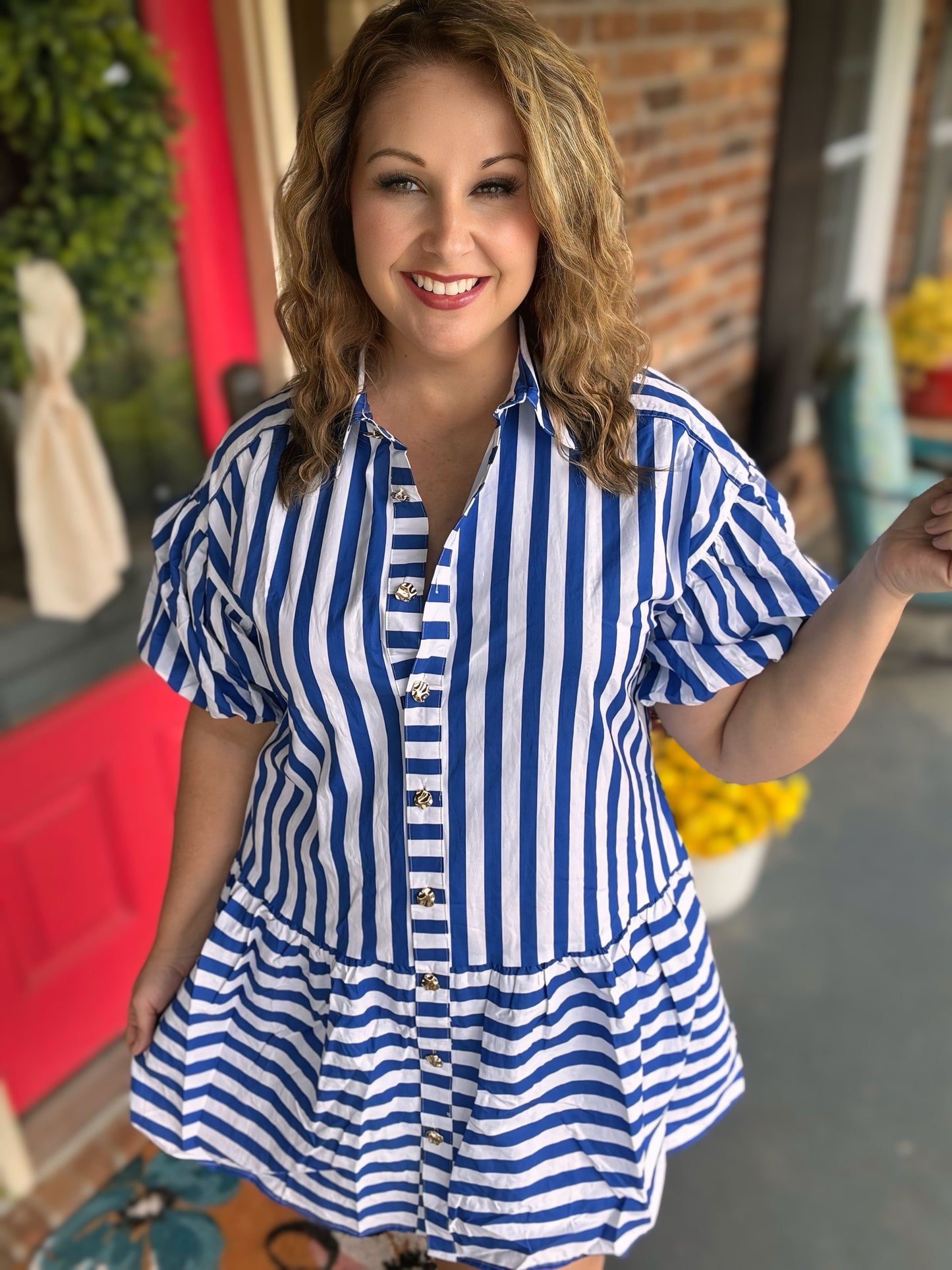 Entro Blue Striped Mini Dress