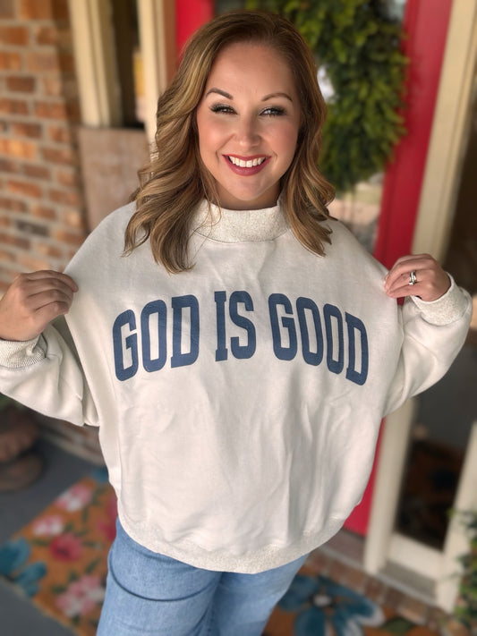 Jesus & God Is Good Reversible Mock Neck Sweatshirt