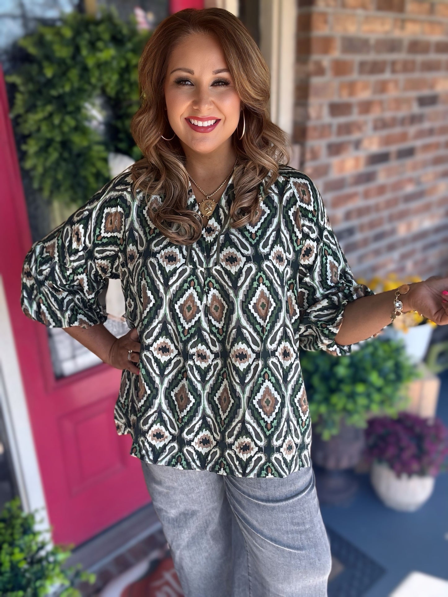 Plus Size Olive Bobo Top