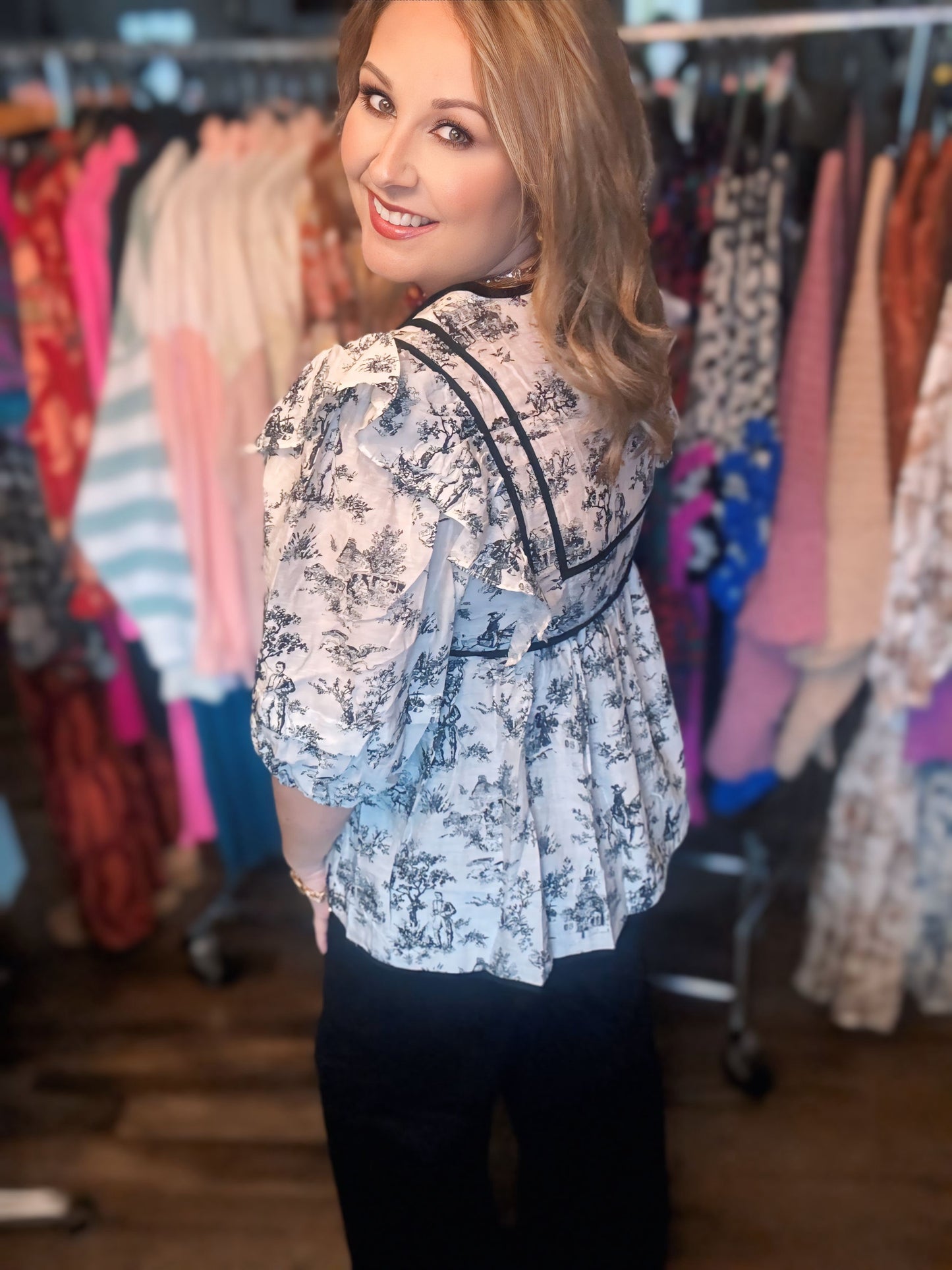 Toile V-Neck Babydoll Top