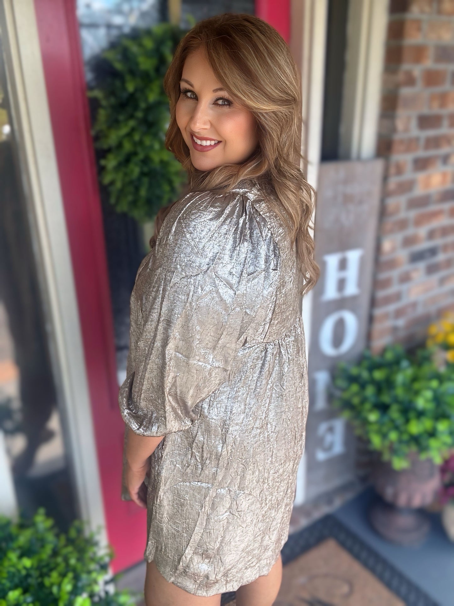 Metallic Babydoll Mini Dress