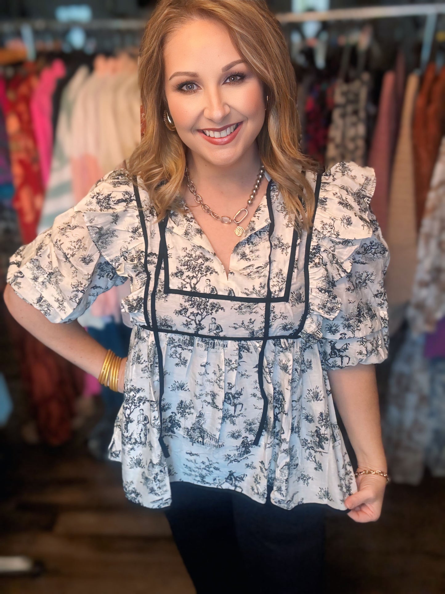 Toile V-Neck Babydoll Top