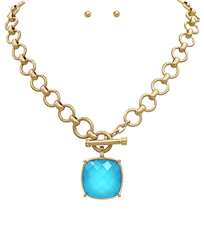Catalina Aqua Big Stone Pendant Necklace Set