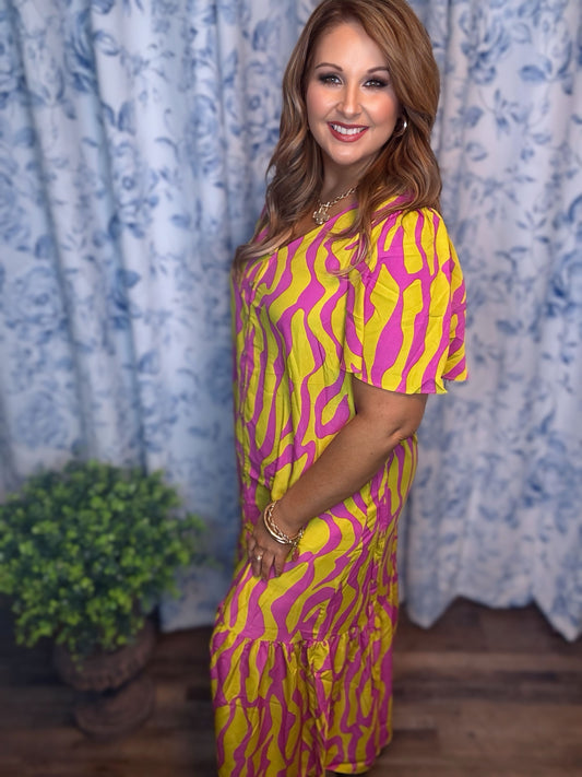Easel Geo Maxi Dress Pink