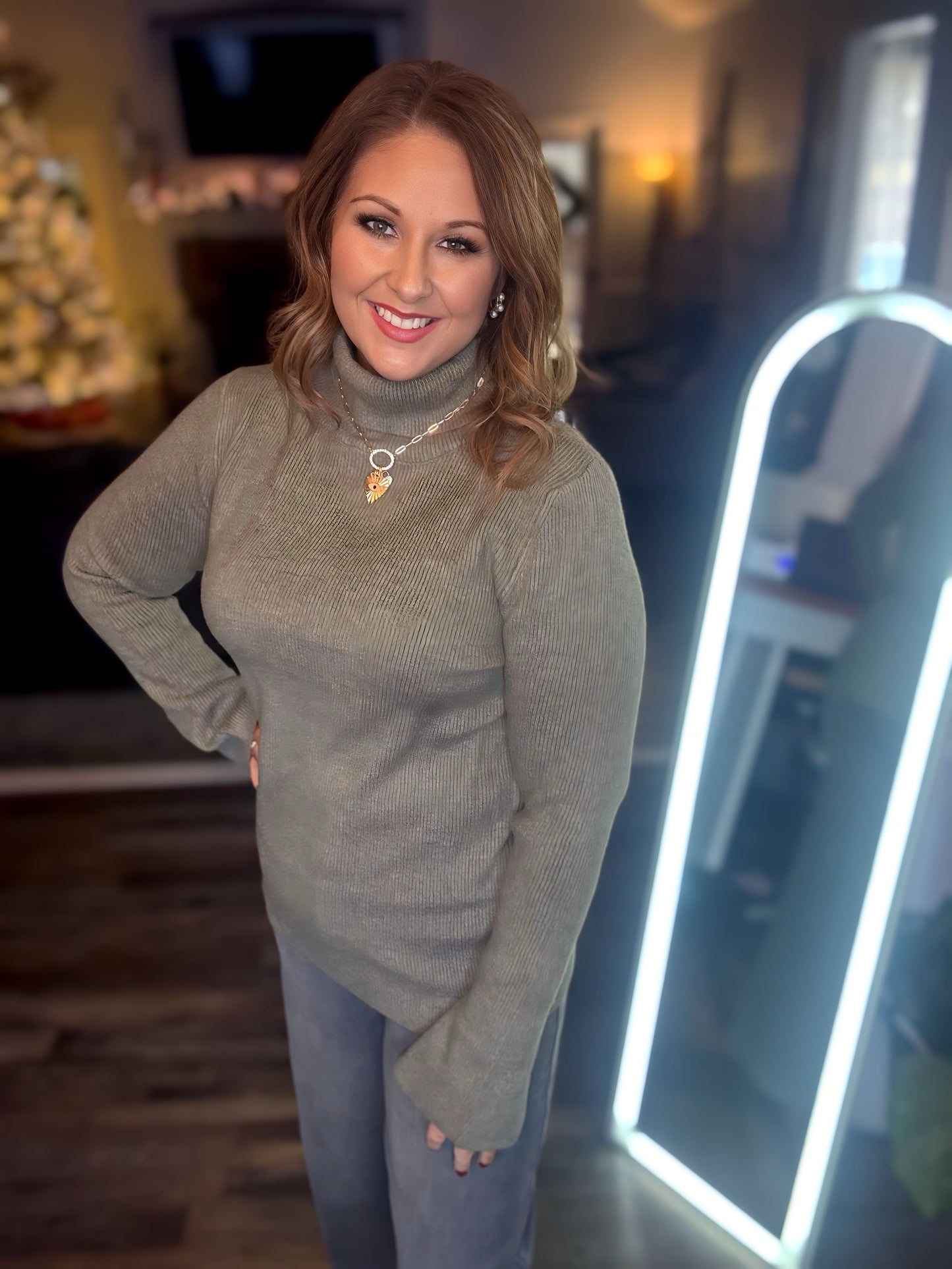Sage Knitted Turtleneck Top