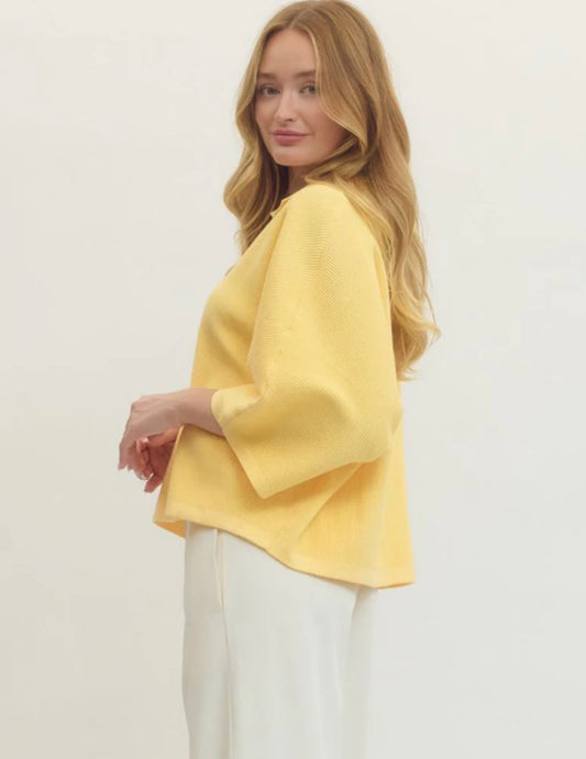Butter Yellow Entro V Neck Knit Top