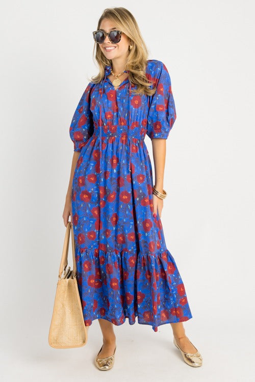FLORAL SMOCK WAIST MAXI DRESS