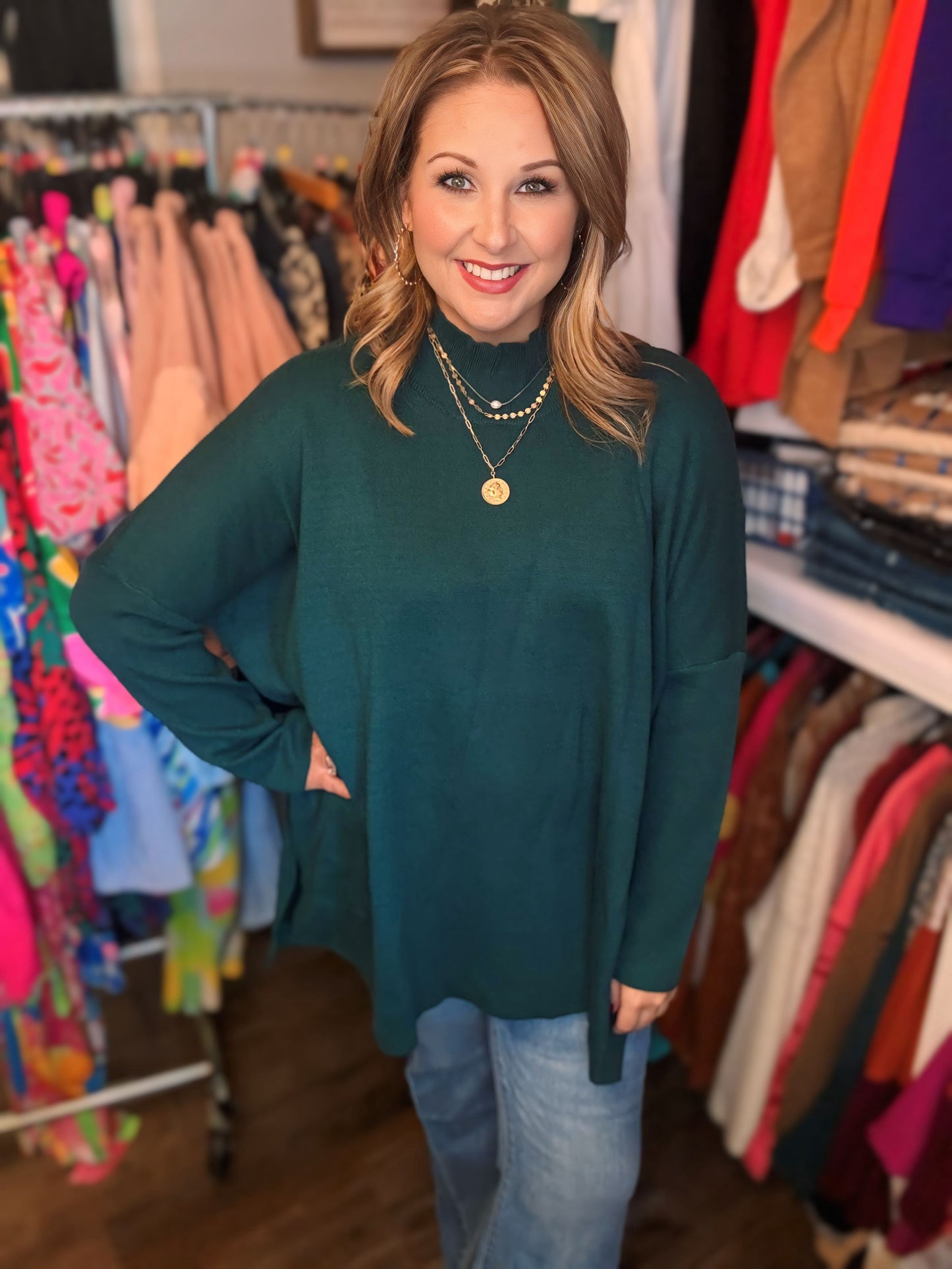 Green Mock Neck Top