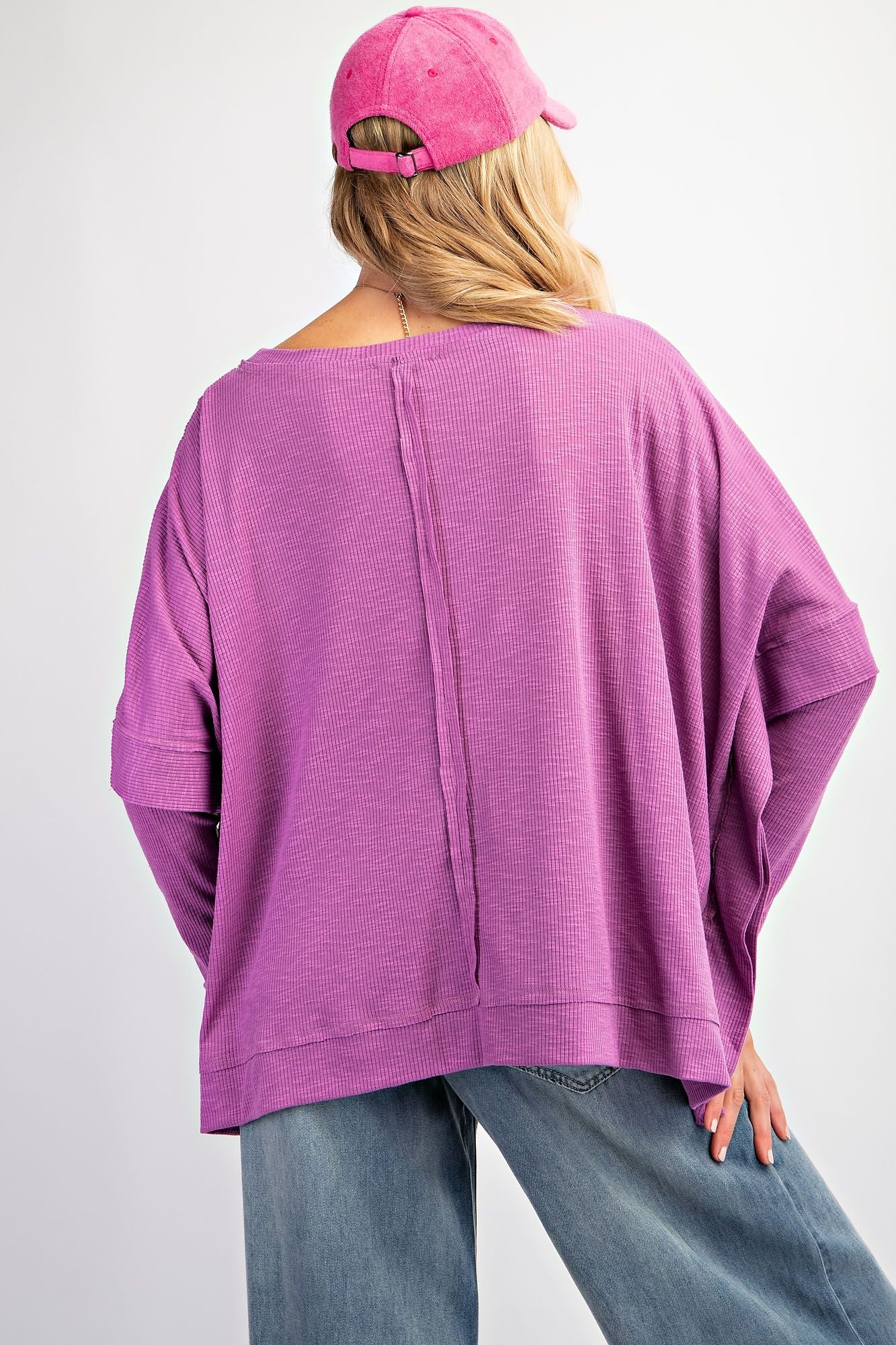 RIB KNIT OVERSIZED TOP- ORCHID