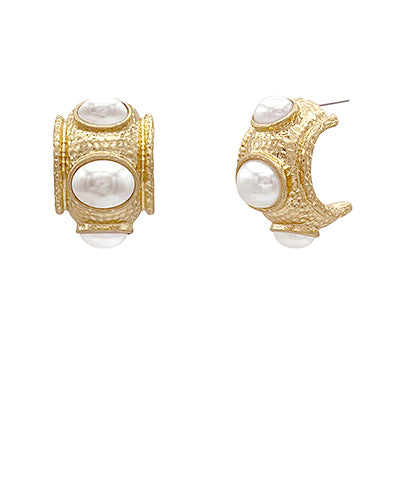 Pearl Antique Bold Faceted Stone Hoops