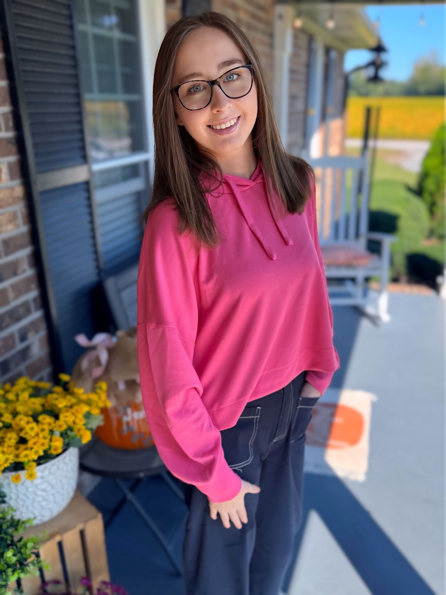 Pink Cropped Hoodie
