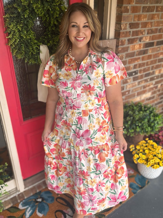 Easel FLORAL PRINTED COTTON POPLIN MAXI DRESS