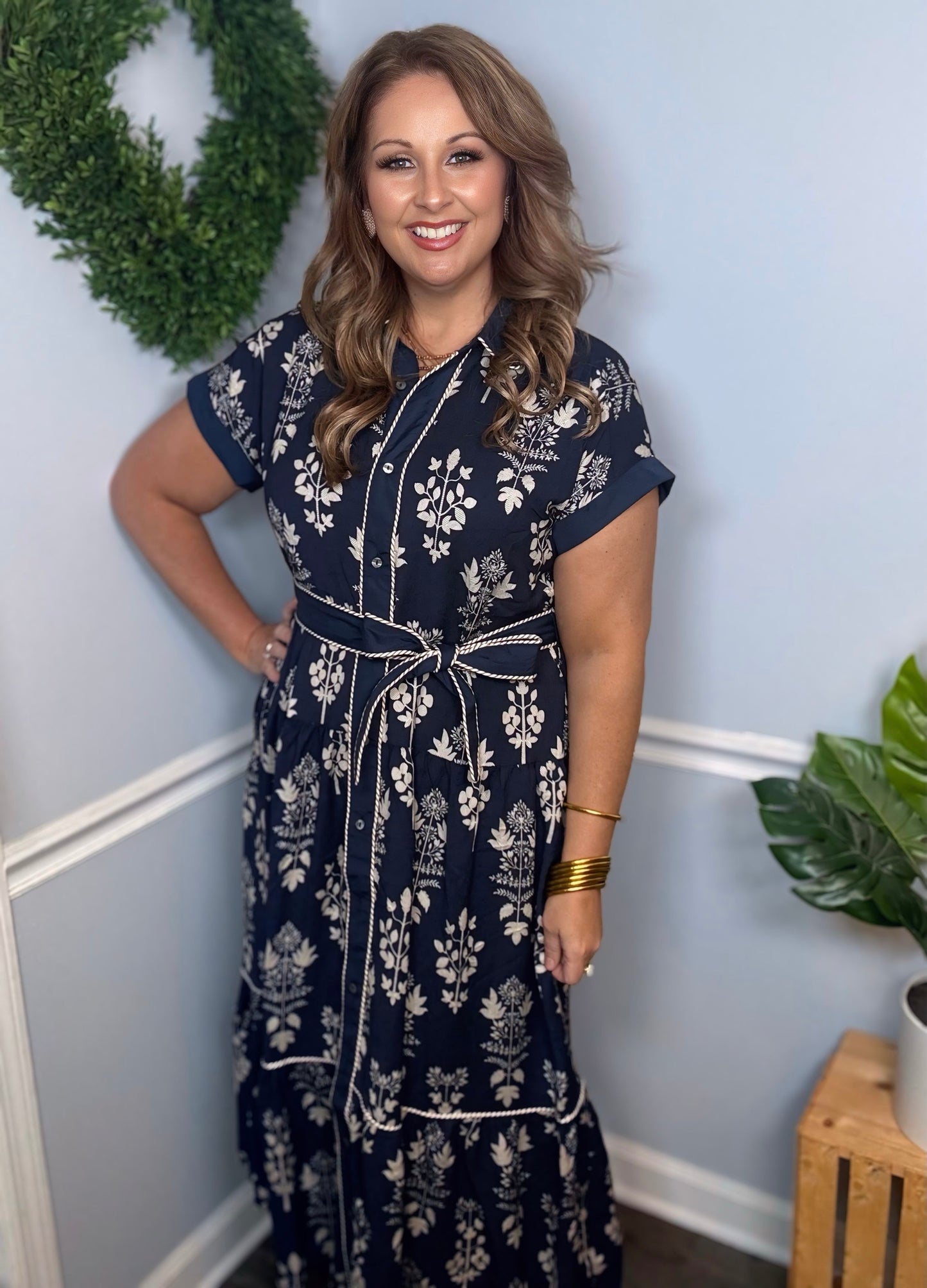 Botanical Dress in Navy