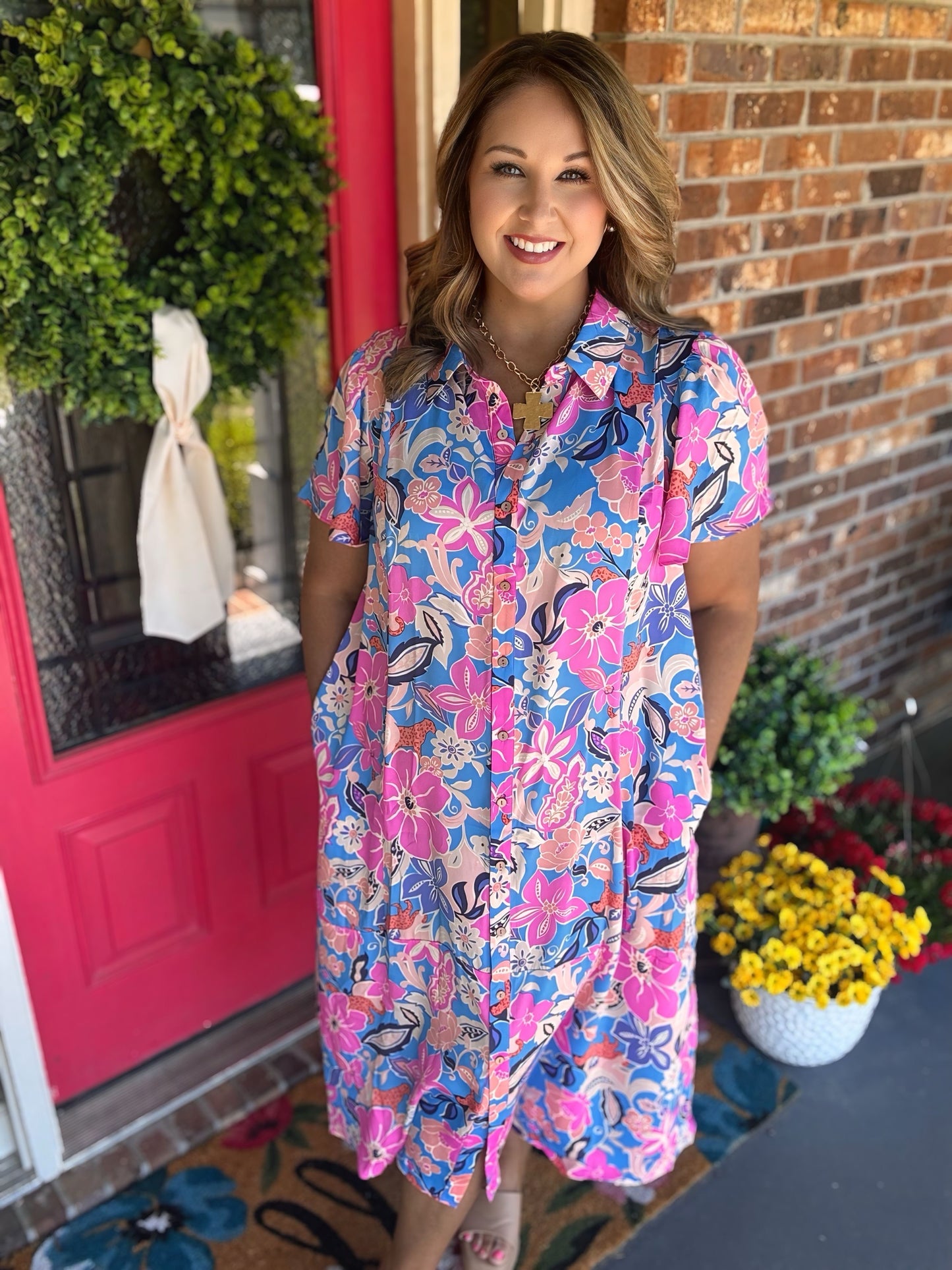 Plus Size Blue Floral MIRABELLE Dress Easel