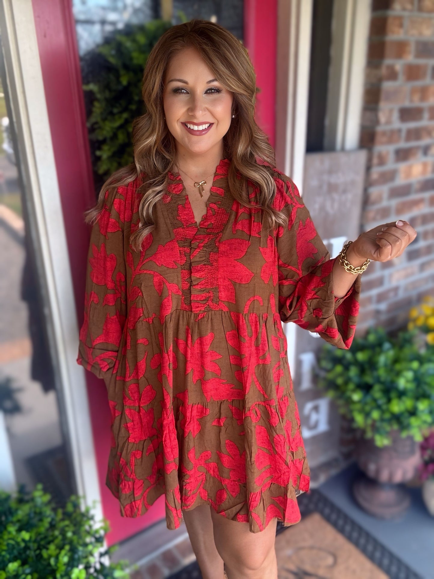 PRINTED RAYON TIERED DRESS