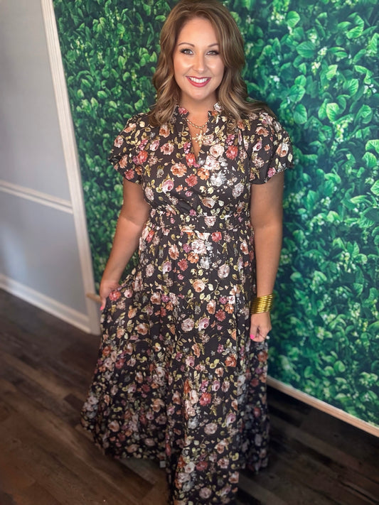 Floral Print Maxi Dress brown