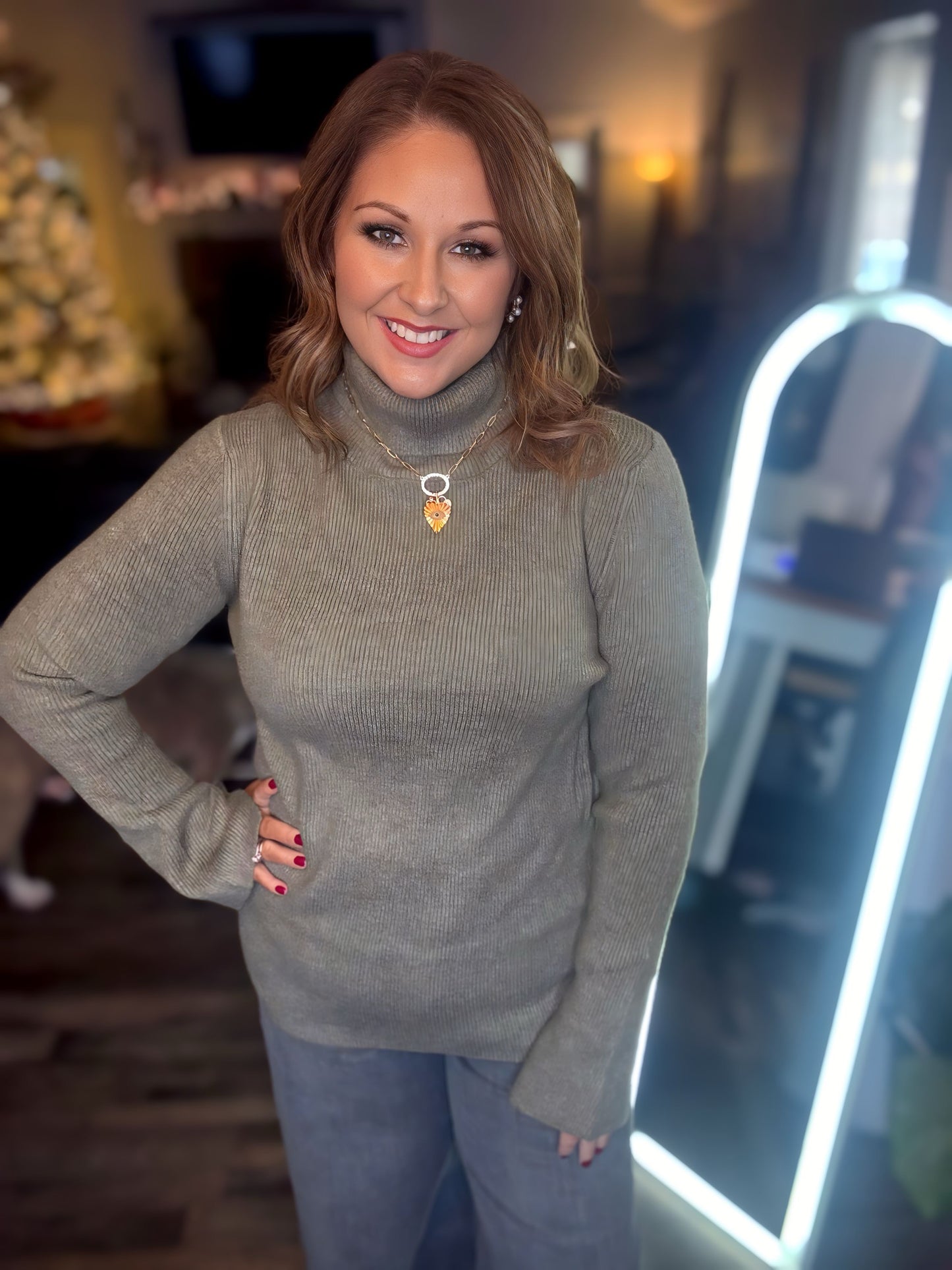 Sage Knitted Turtleneck Top