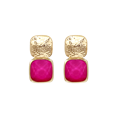 Catalina Fuchsia Stone & Metal Earrings