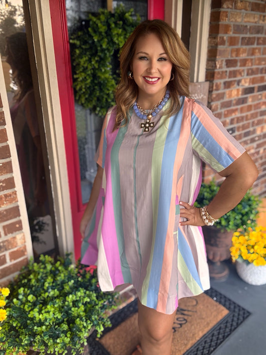 Entro Plus Striped Swing Dress