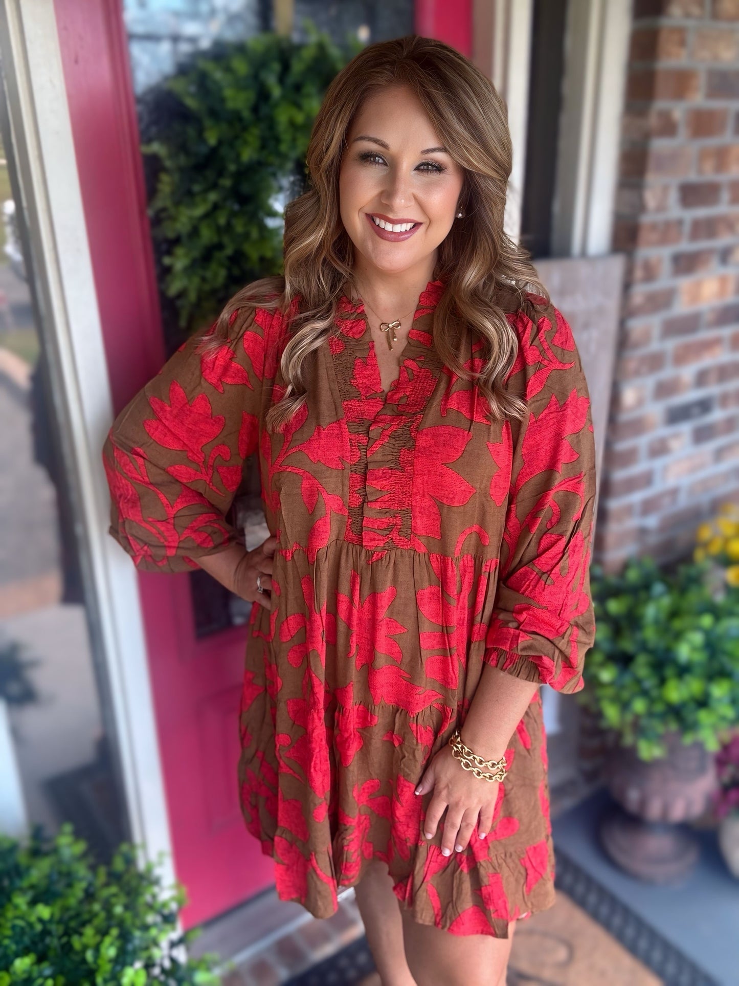 PRINTED RAYON TIERED DRESS