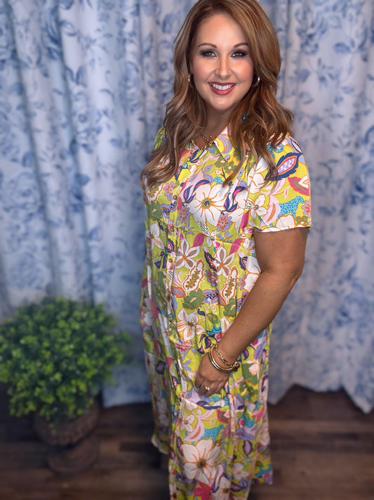 Plus Size Green FLORAL MIRABELLE Maxi Dress